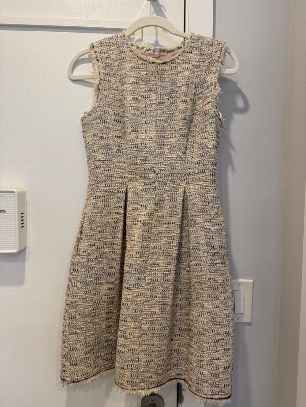 Rebecca Taylor Cream Tweed Dress with Pink Lining and Multicolor Fleck